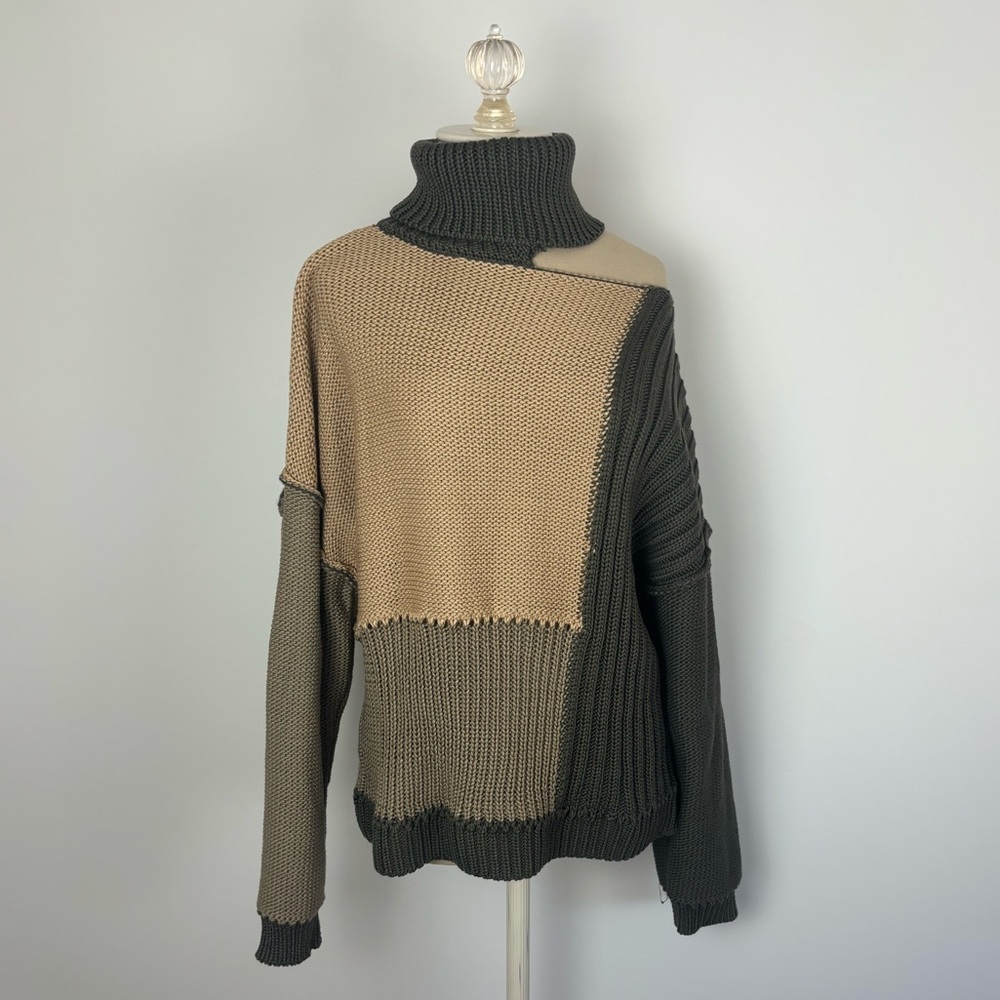 Vintage Havana Color Block Sweater Turtleneck One Shoulder S
